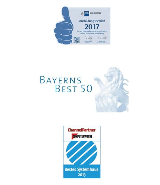 Logos diverser Auszeichnungen der MR Datentechnik