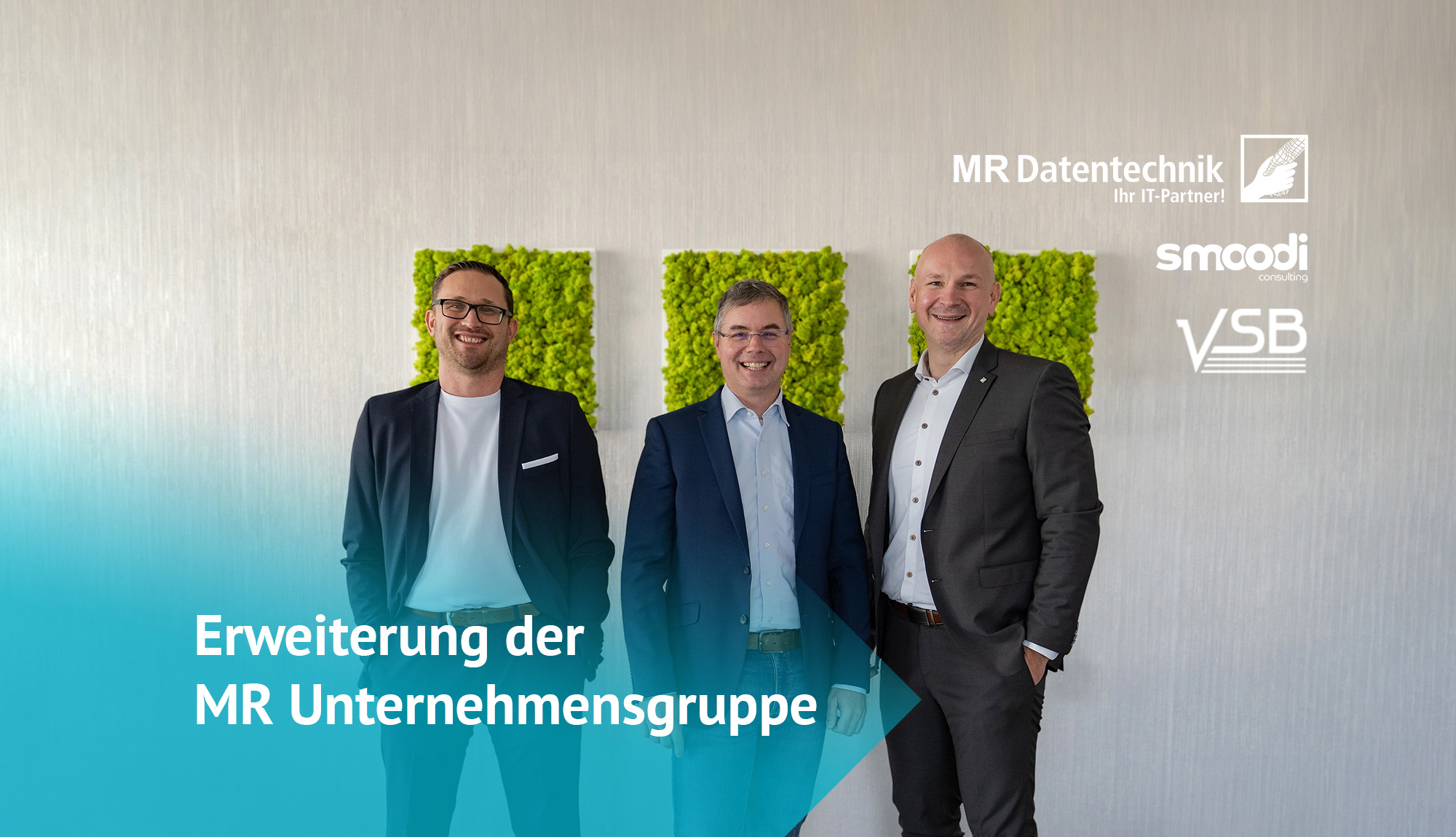 Erweiterung der MR Unternehmensgruppe | v.l. Tobias Friedrich (smoodi.consulting), Andreas Schmidt (Geschäftsführer VSB) und Jochen Kraus (Geschäftsführer MR Datentechnik und smoodi.consulting)